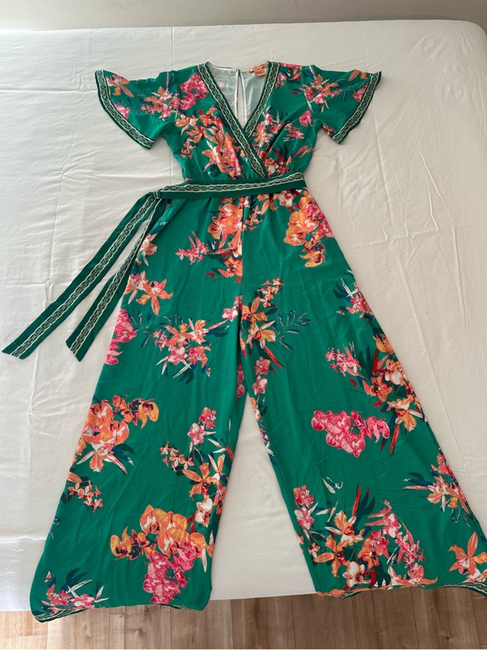 Flying Tomato Green Floral Wide-Leg Wrap Jumpsuit